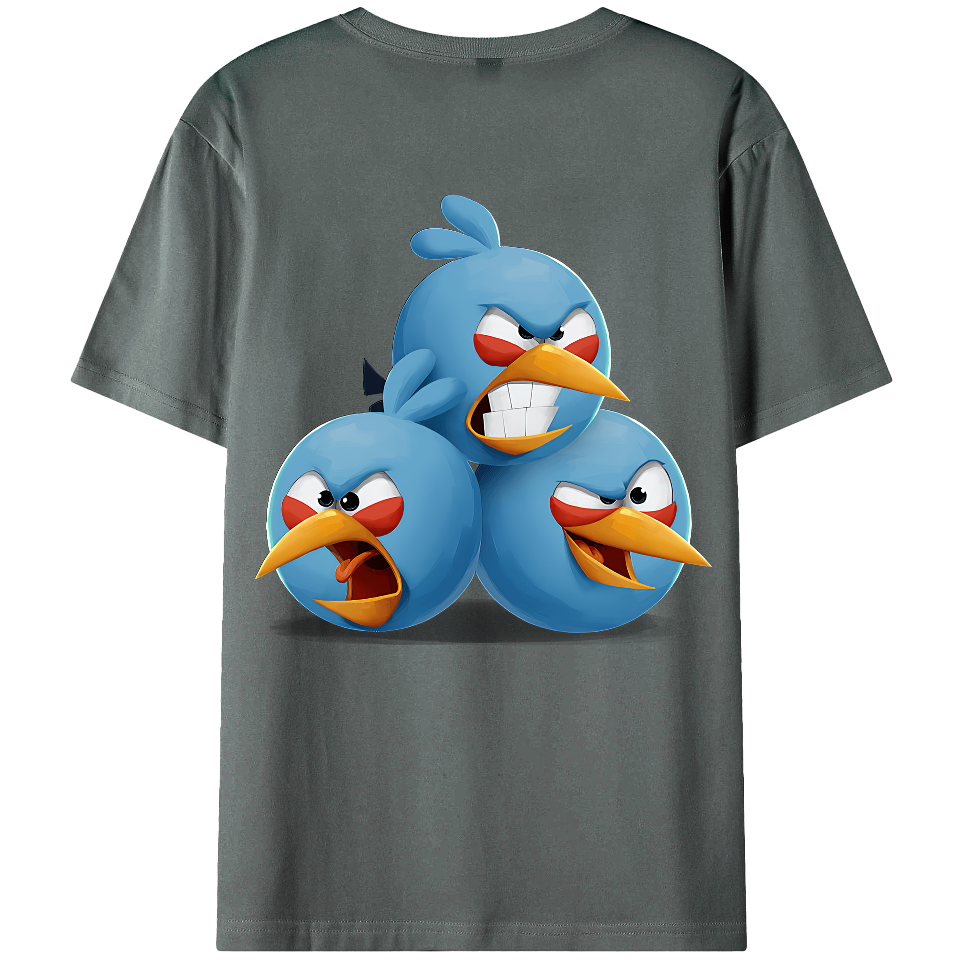 （画像用） Angry Birds アングリーバード 綿100％ メンズ半袖Tシャツ（バックプリント） 通気性